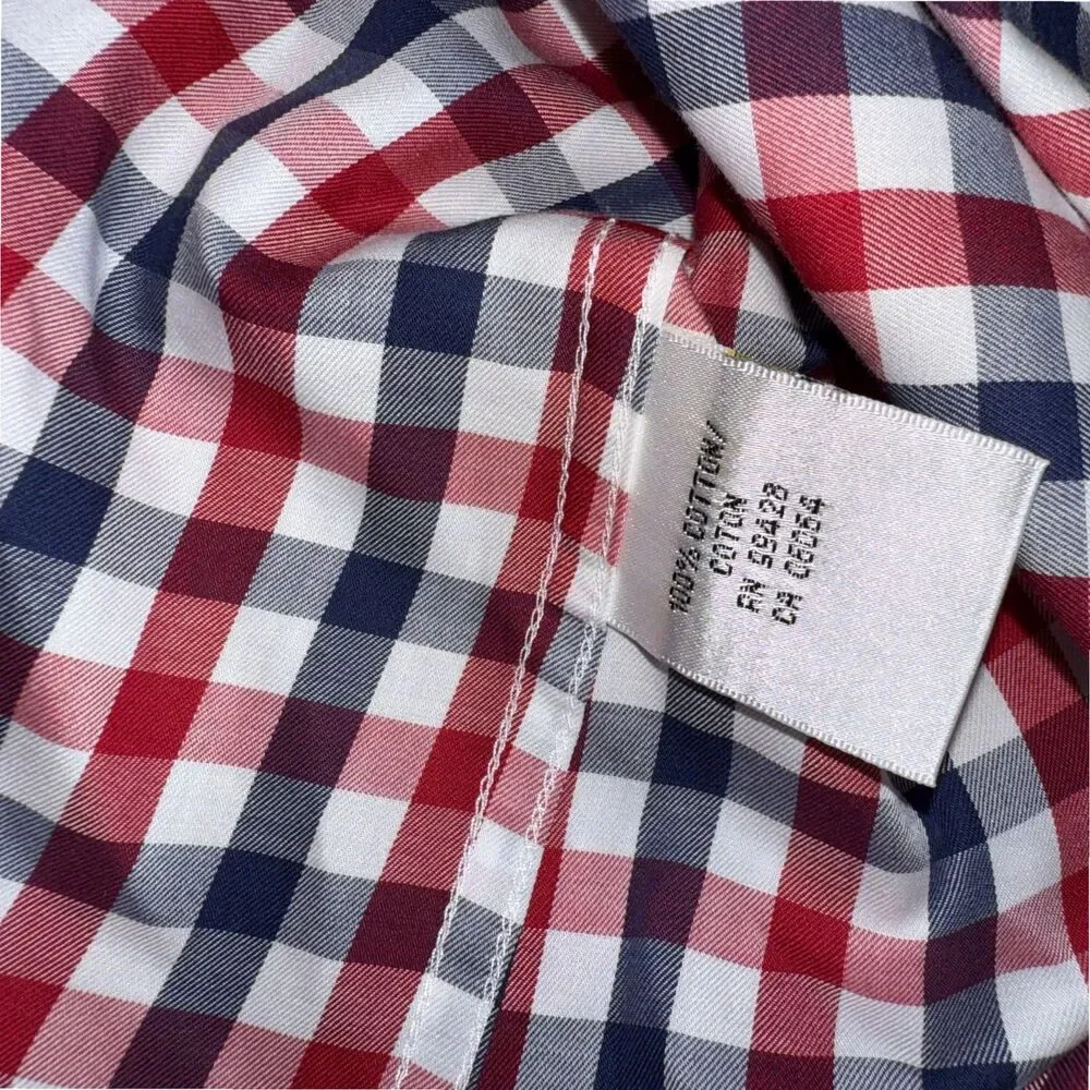 Bugatchi Uomo Long Sleeve Button Down - Red & Navy Check - 15 1/2 34/35 (Medium)